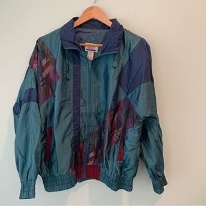 Vintage Winterset Colorblock Aztec Print Shimmery Nylon Windbreaker M Medium